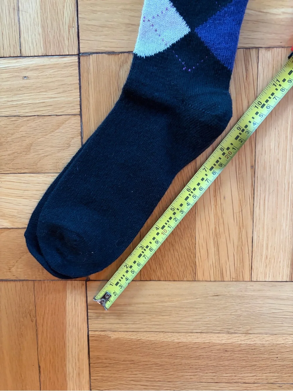 NWT LORENZO UOMO Argyle Crew Socks Black, Purple & Cream 75% Cashmere Italy Made